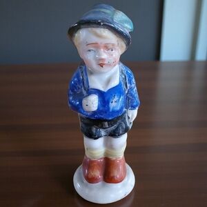 Vintage Porcelain German Boy with Rucksack Figurine Made in Occupied Japan